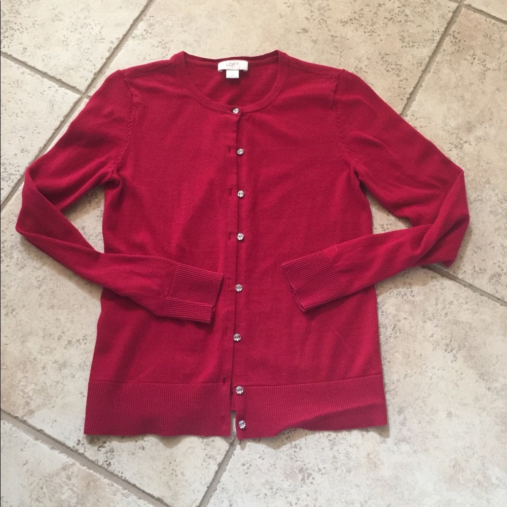 LOFT Outlet Red Cardigan with Shiny Buttons XS